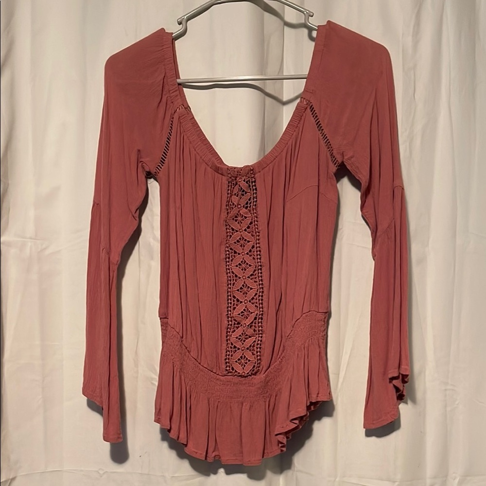 Rue21 Pink Ribbed Long Sleeve Bodysuit